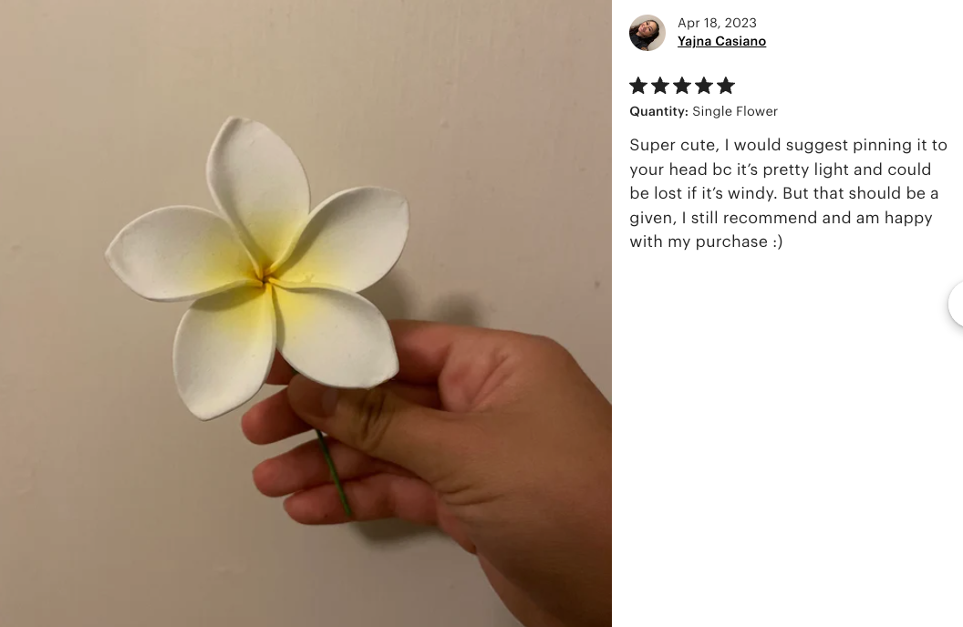 3" White and Yellow Plumeria Foam Flower