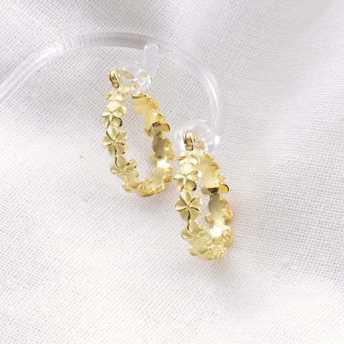 Gold Plumeria Flower Hoop Earrings