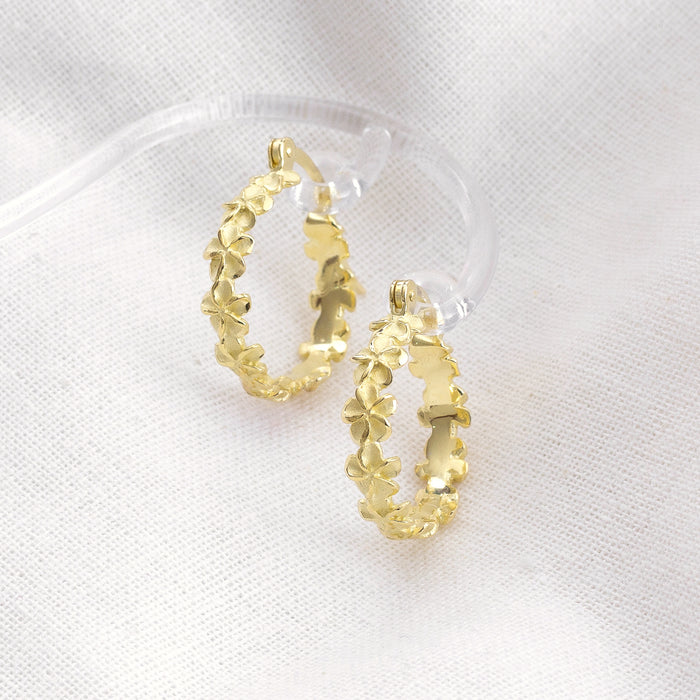 Gold Plumeria Flower Hoop Earrings