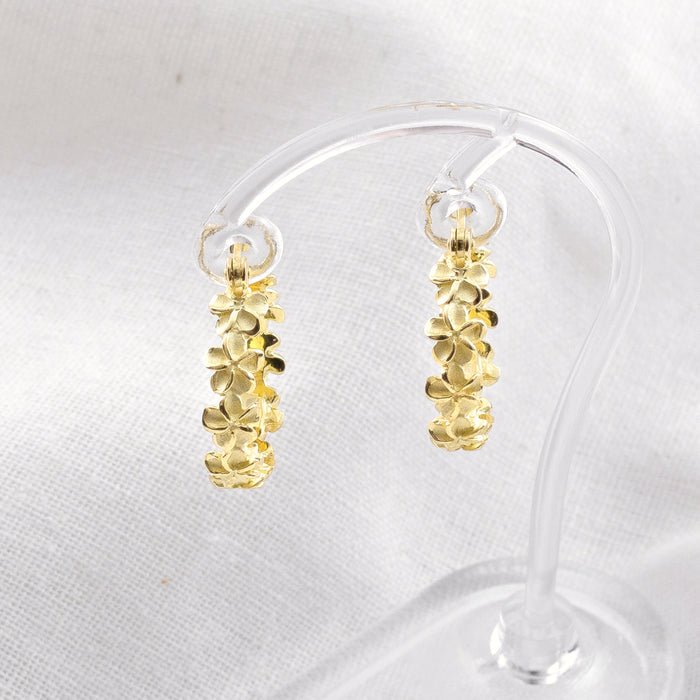 Gold Plumeria Flower Hoop Earrings