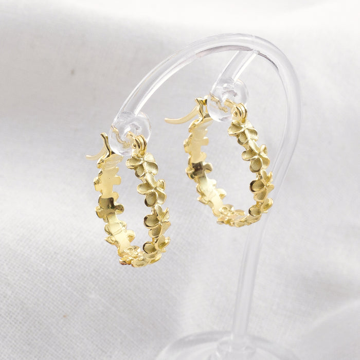 Gold Plumeria Flower Hoop Earrings