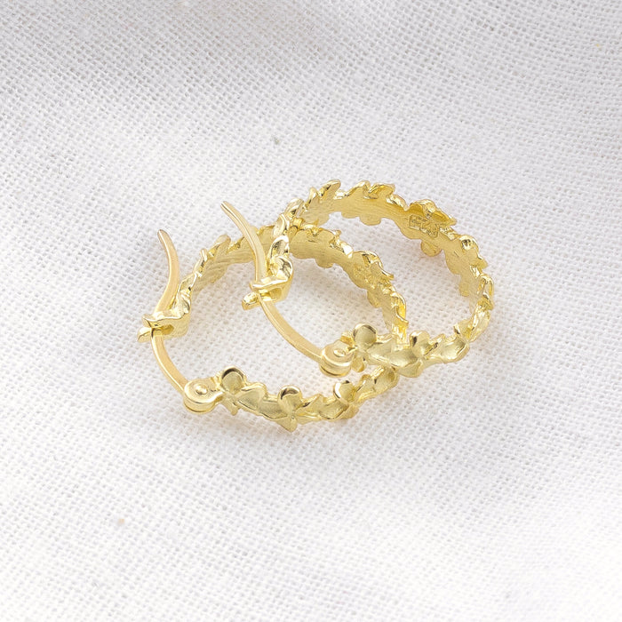 Gold Plumeria Flower Hoop Earrings