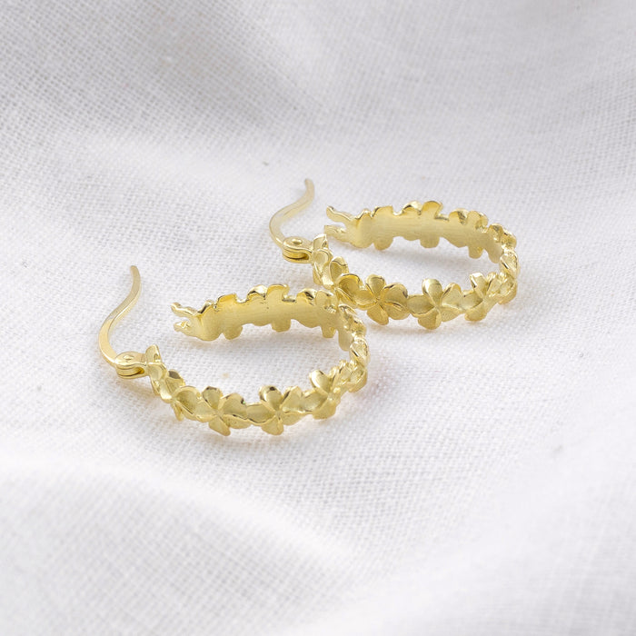 Gold Plumeria Flower Hoop Earrings