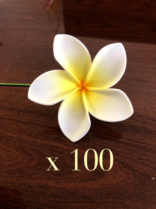 3" White and Yellow Plumeria Foam Flower