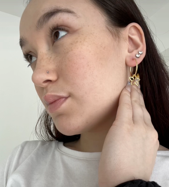 Plumeria Flower Gold Hoop Earrings