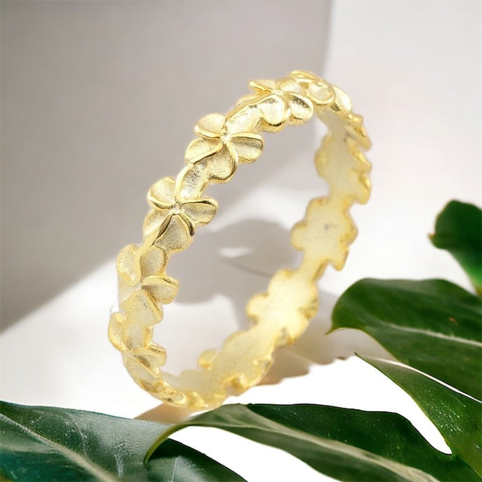 Gold Plumeria Flower Band Ring