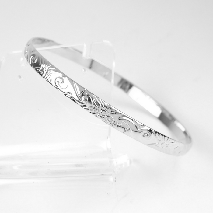 5mm Hawaiian Heirloom Design Silver Bangle