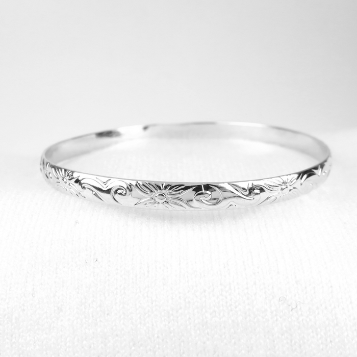 5mm Hawaiian Heirloom Design Silver Bangle