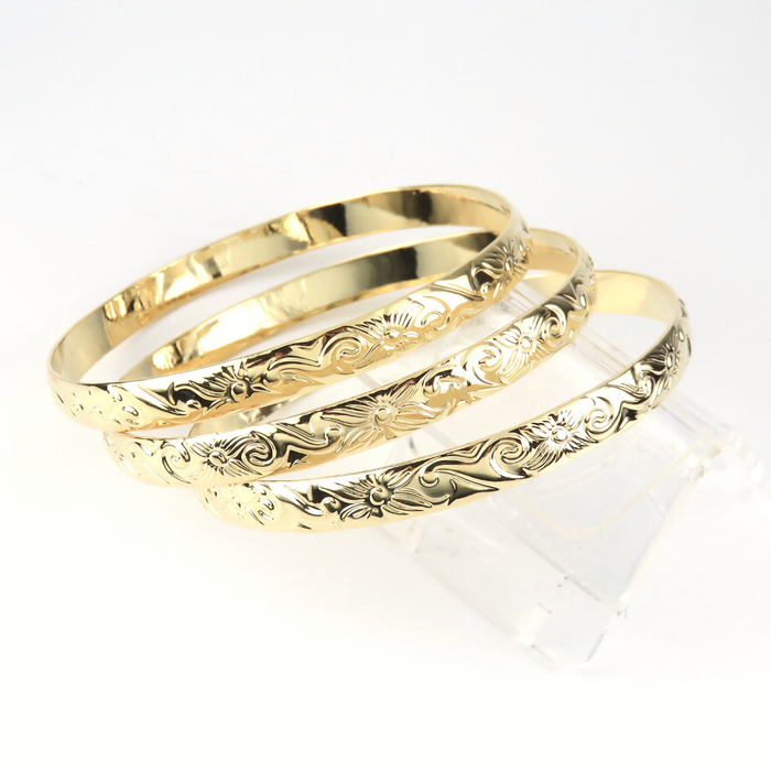 7mm Hawaiian Heirloom Design Gold Bangle