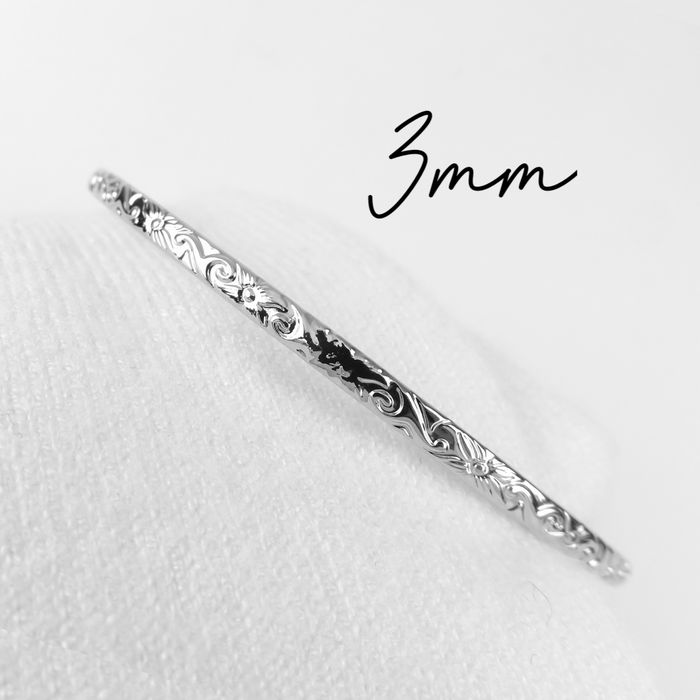 3mm Hawaiian Heirloom Design Silver Bangle