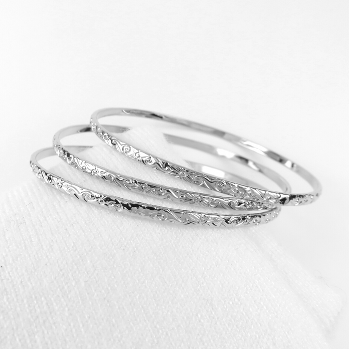 3mm Hawaiian Heirloom Design Silver Bangle