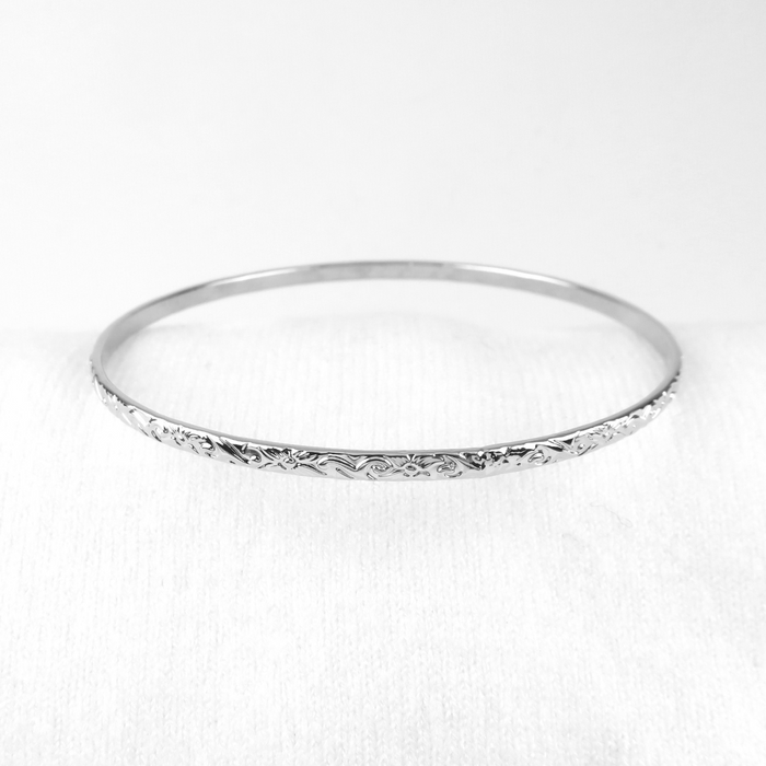 3mm Hawaiian Heirloom Design Silver Bangle