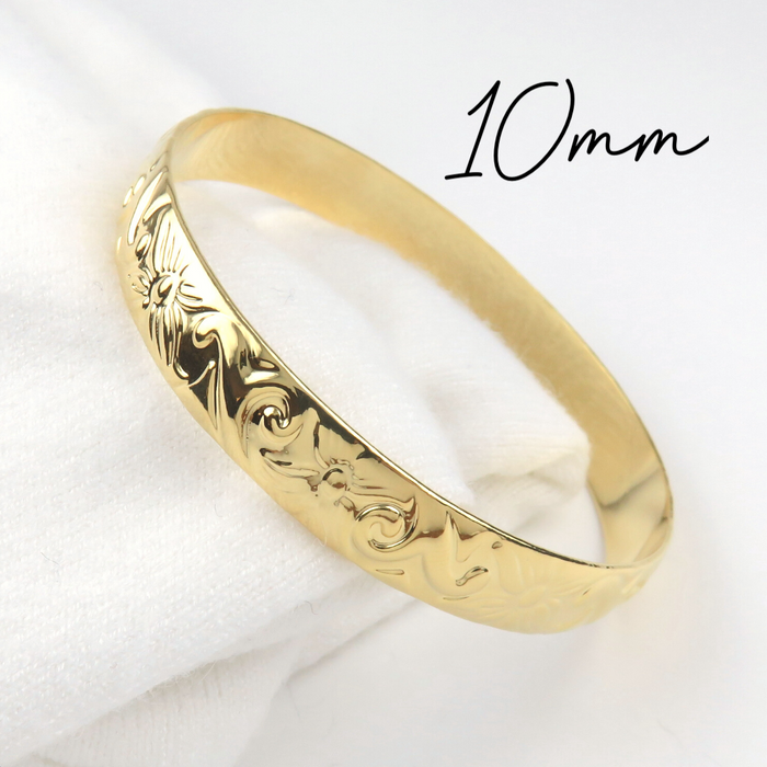 10mm Hawaiian Heirloom Design Gold Bangle