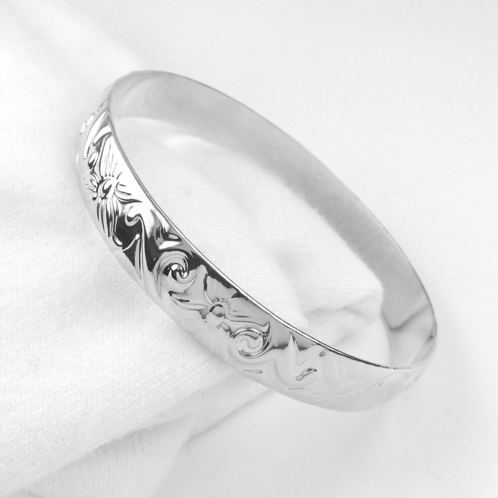 10mm Hawaiian Heirloom Design Silver Bangle