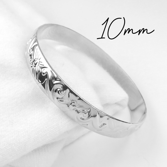 10mm Hawaiian Heirloom Design Silver Bangle