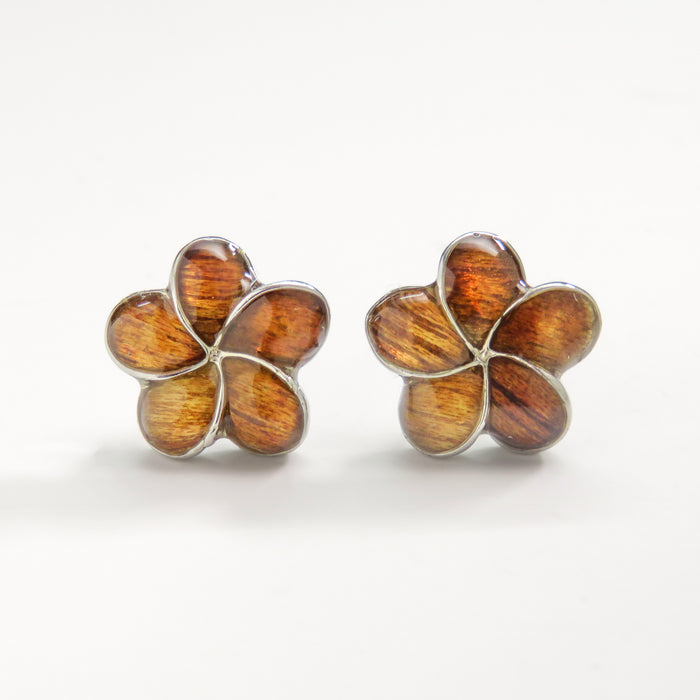 Koa Wood Plumeria Flower Stud Earrings