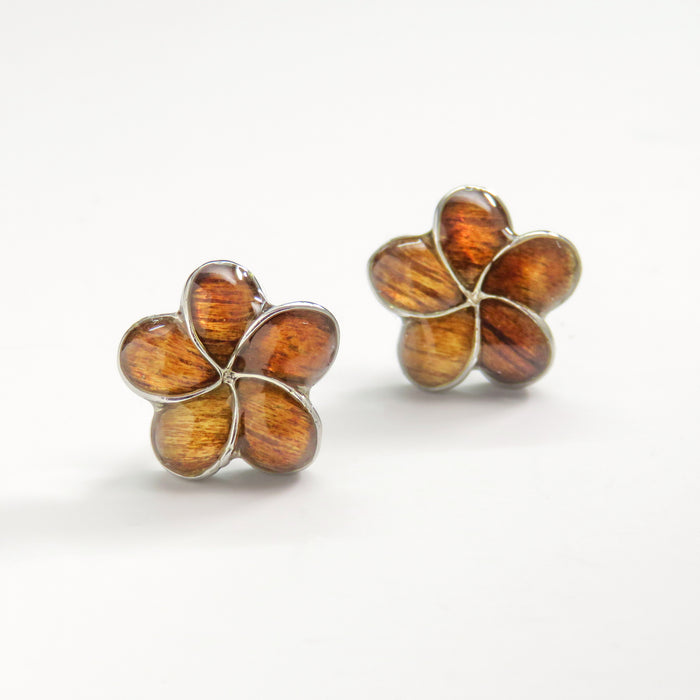 Koa Wood Plumeria Flower Stud Earrings