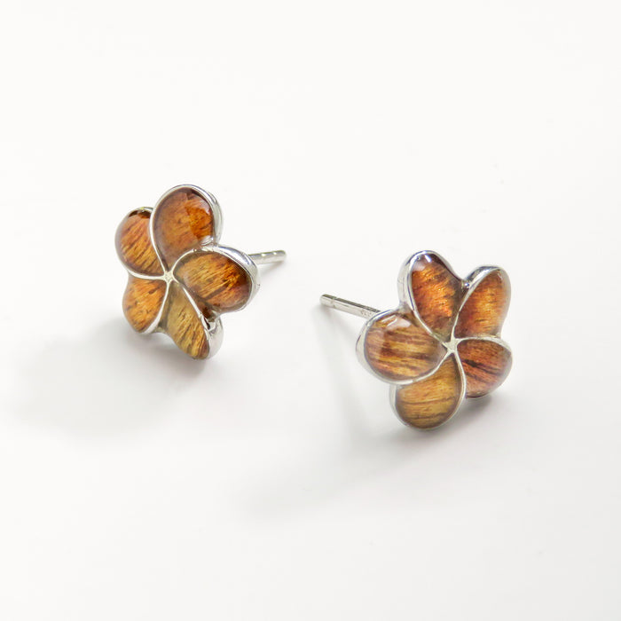 Koa Wood Plumeria Flower Stud Earrings