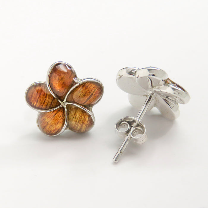 Koa Wood Plumeria Flower Stud Earrings