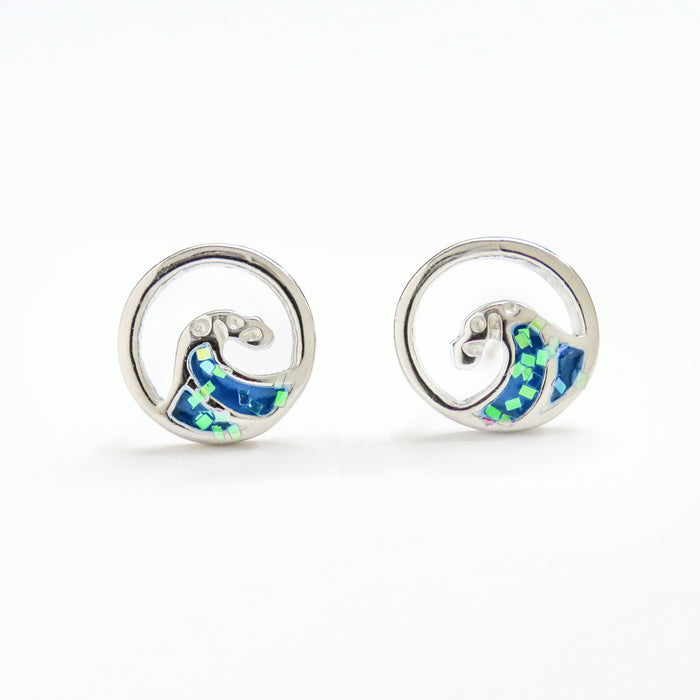 Round Blue Wave Stud Earrings