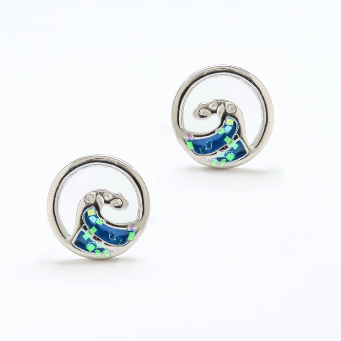 Round Blue Wave Stud Earrings