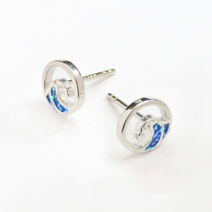 Round Blue Wave Stud Earrings