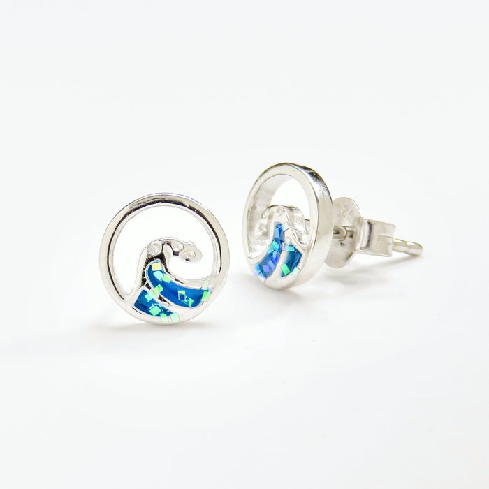 Round Blue Wave Stud Earrings