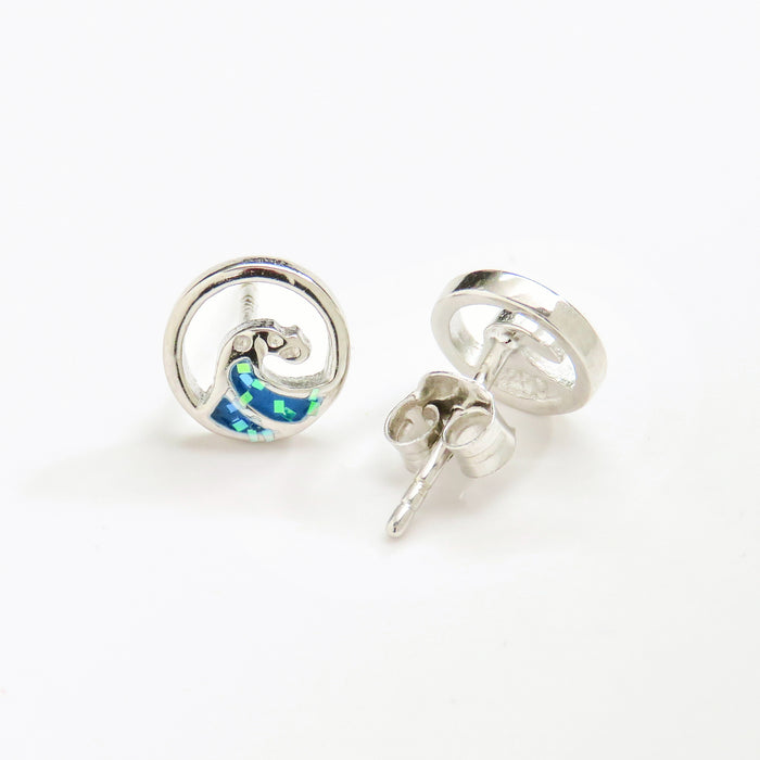 Round Blue Wave Stud Earrings