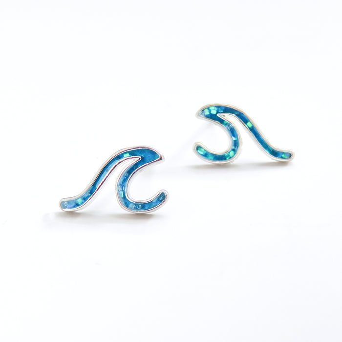 Blue Simple Wave Stud Earrings