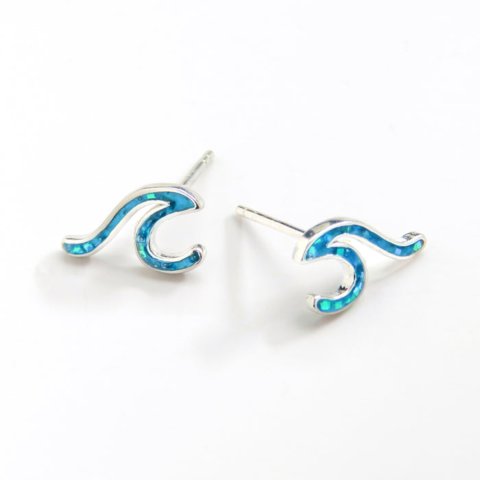 Blue Simple Wave Stud Earrings