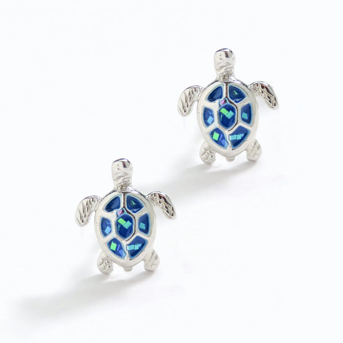 Mini Blue Sea Turtle Stud Earrings