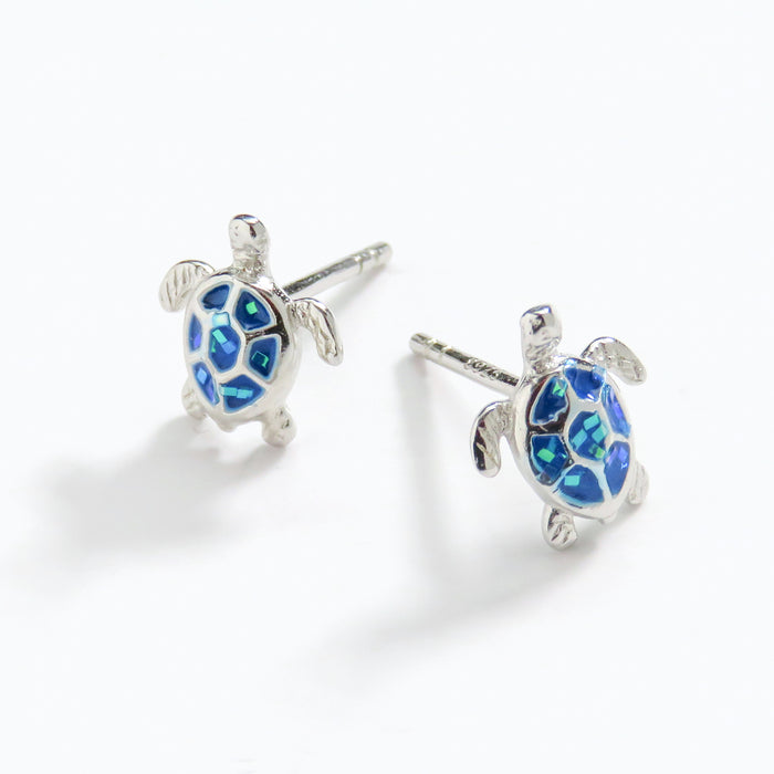 Mini Blue Sea Turtle Stud Earrings