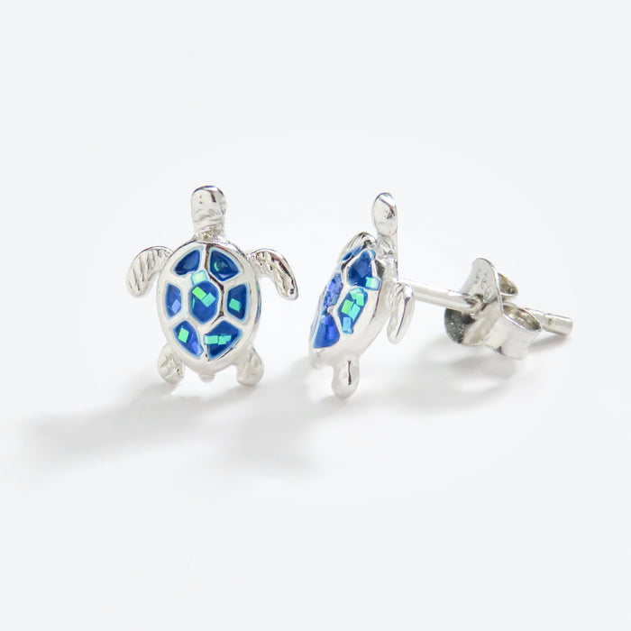 Mini Blue Sea Turtle Stud Earrings