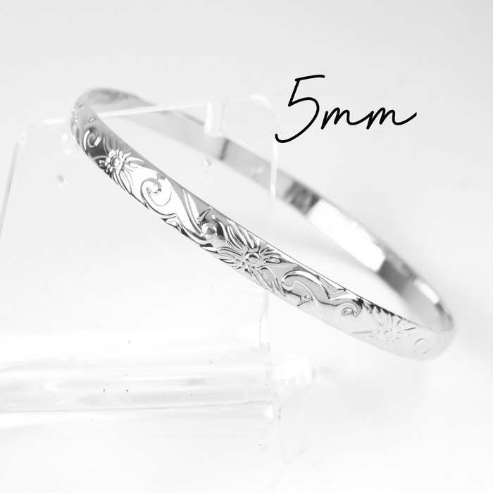 5mm Hawaiian Heirloom Design Silver Bangle