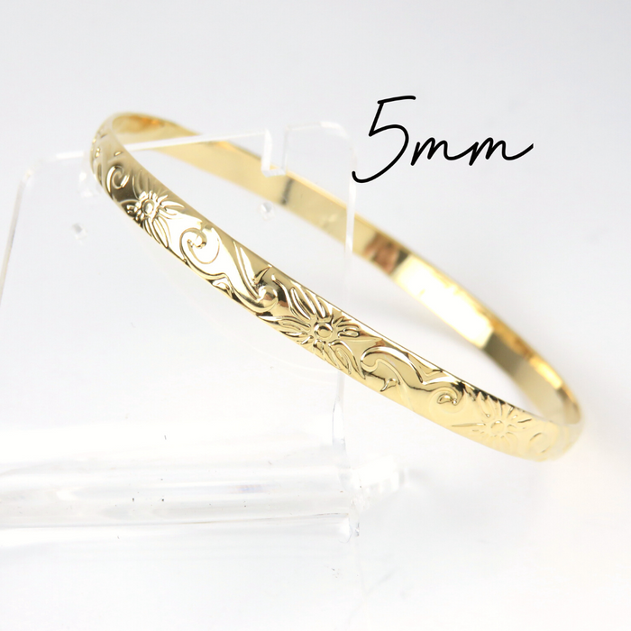 5mm Hawaiian Heirloom Design Gold Bangle