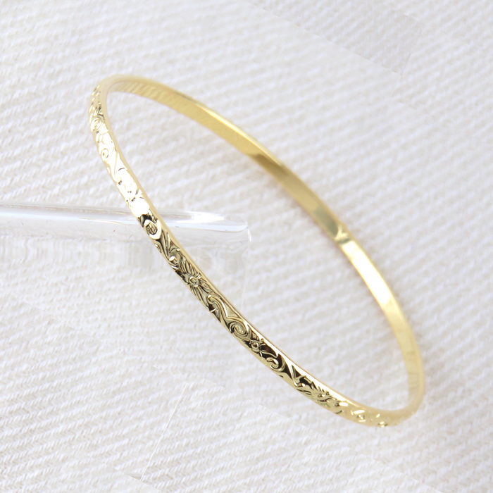 3mm Hawaiian Heirloom Design Gold Bangle