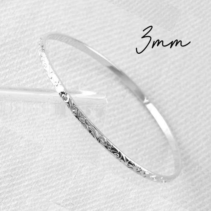 3mm Hawaiian Heirloom Design Silver Bangle