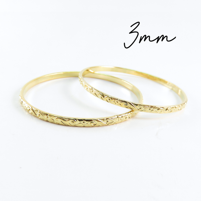 3mm Hawaiian Heirloom Design Gold Baby Bangle