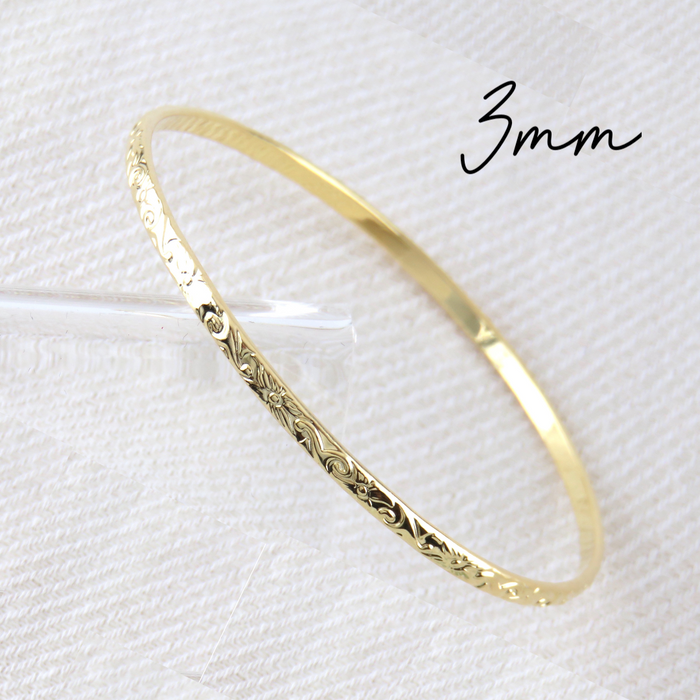 3mm Hawaiian Heirloom Design Gold Bangle