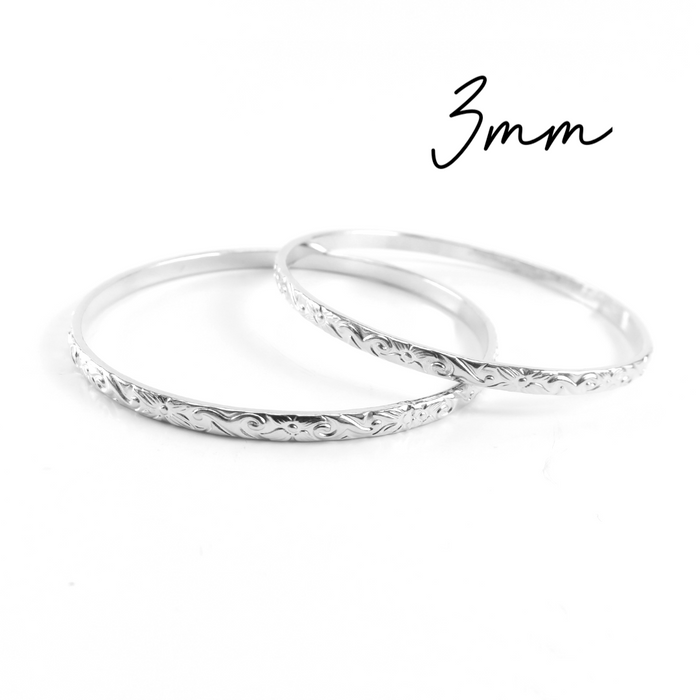 3mm Hawaiian Heirloom Design Silver Baby Bangle