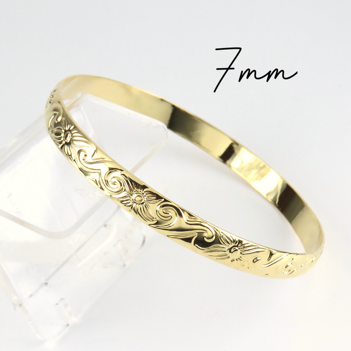 7mm Hawaiian Heirloom Design Gold Bangle