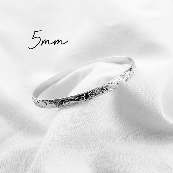 5mm Hawaiian Heirloom Design Silver Bangle