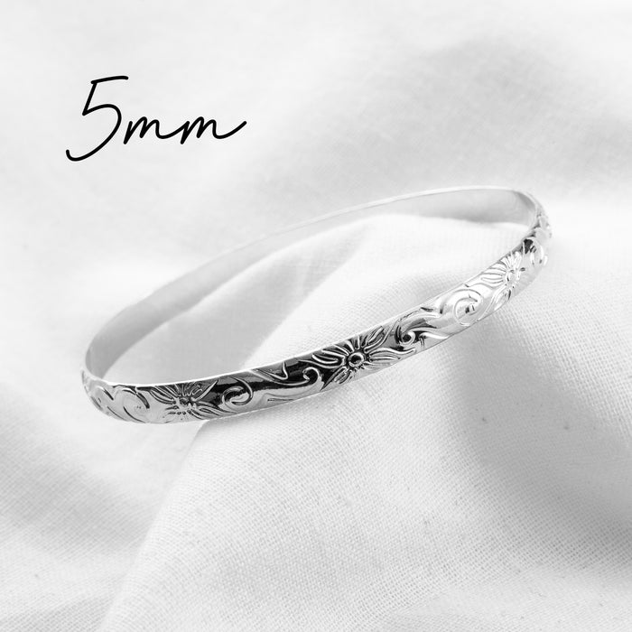 5mm Hawaiian Heirloom Design Silver Bangle