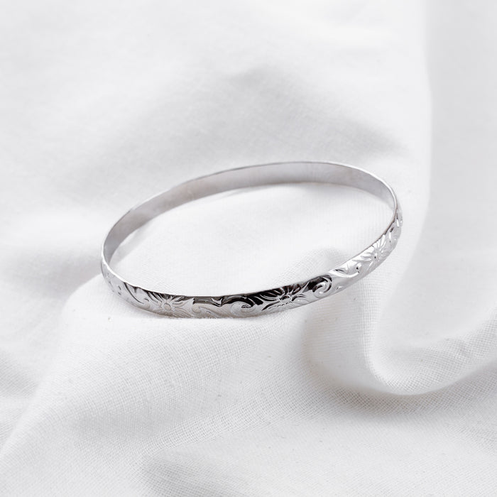 5mm Hawaiian Heirloom Design Silver Bangle