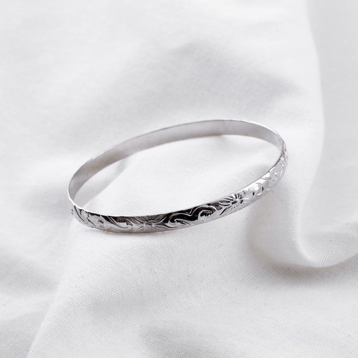 5mm Hawaiian Heirloom Design Silver Bangle