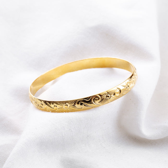 7mm Hawaiian Heirloom Design Gold Bangle