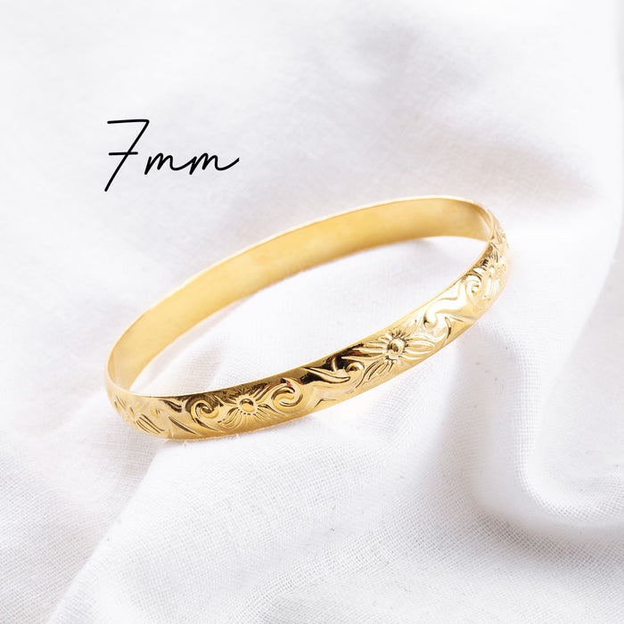 7mm Hawaiian Heirloom Design Gold Bangle