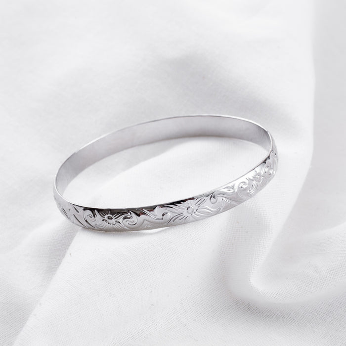 7mm Hawaiian Heirloom Design Silver Bangle