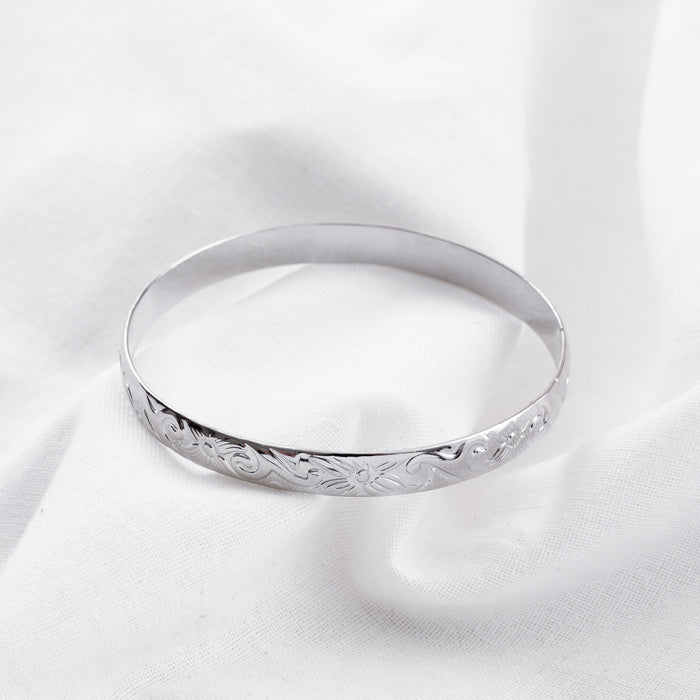 7mm Hawaiian Heirloom Design Silver Bangle