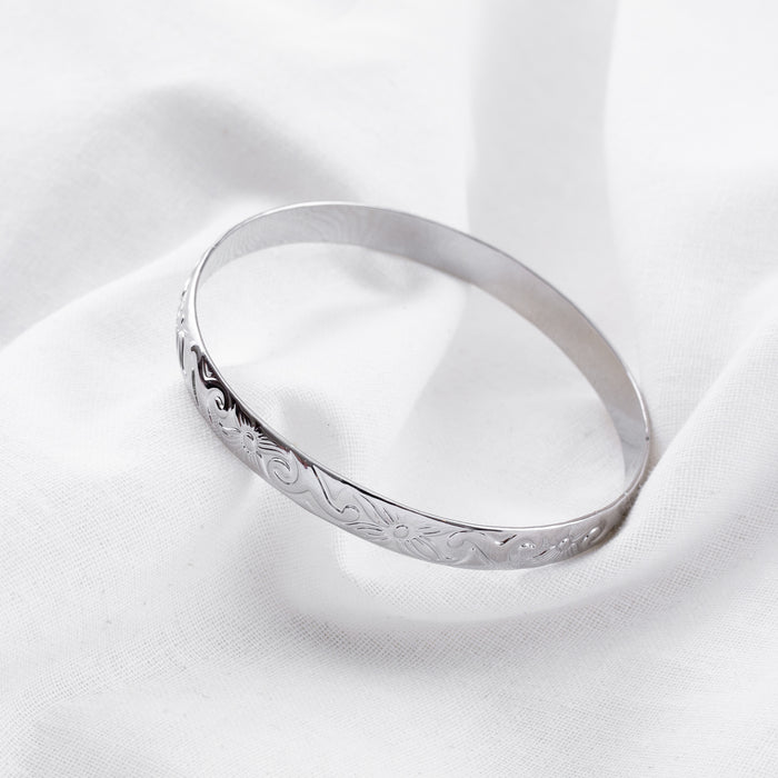 7mm Hawaiian Heirloom Design Silver Bangle